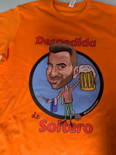 Camiseta naranja ilustrada: muestra de trabajo de STAMPACOS
